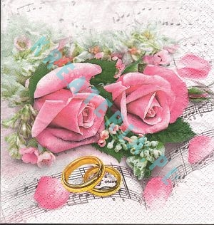 Serwetka Ślubne obrączki, róże i nuty