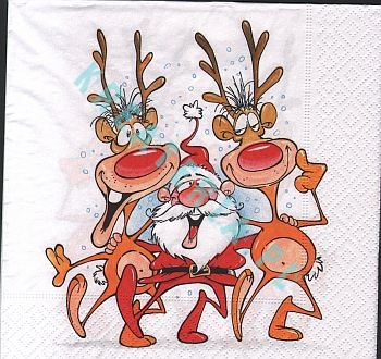 Serwetka papierowa Mikołaj z reniferami na wesoło