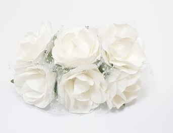 Papierowe róże z tiulem 6szt. CF10-L419 Białe