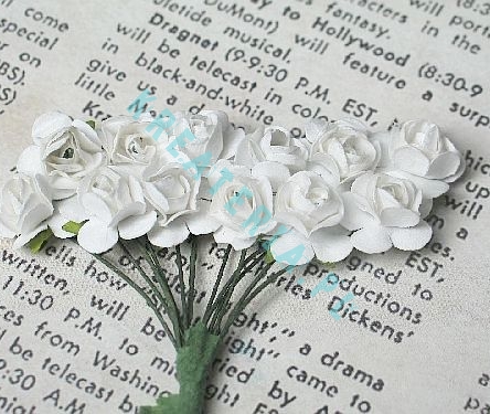 Róże papierowe małe, białe 12szt
