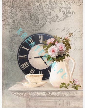 Papier ryżowy ITD A4 R0761 Zegar, filiżanka i dzban z kwiatami