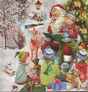 Serwetka Mikołaj czyta dzieciom